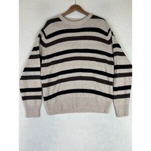 Wallace & Barnes Sweater Men's Large Beige Striped Long Sleeve Crew Neck Wool